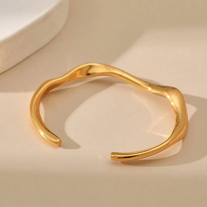 1-Piece Gold-Tone Wavy Open Cuff Bracelet