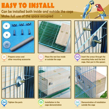 1-Piece Bird Breeding Nest Box with Perch and Mounting Fittings