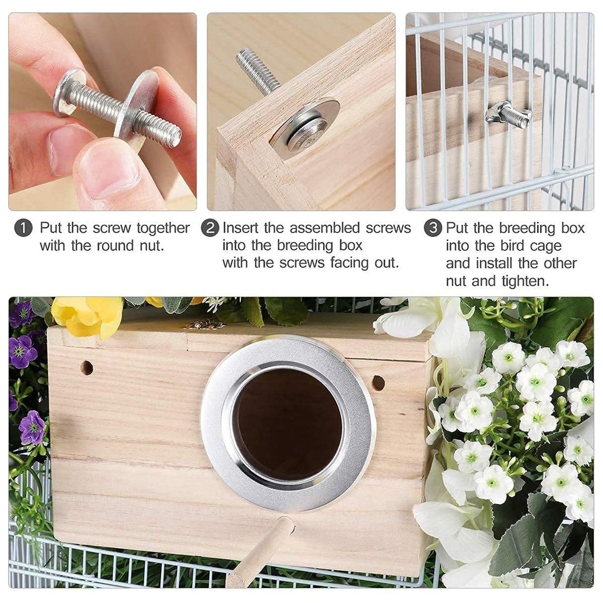 1-Piece Bird Breeding Nest Box with Perch and Mounting Fittings