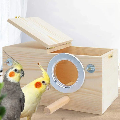 1-Piece Bird Breeding Nest Box with Perch and Mounting Fittings