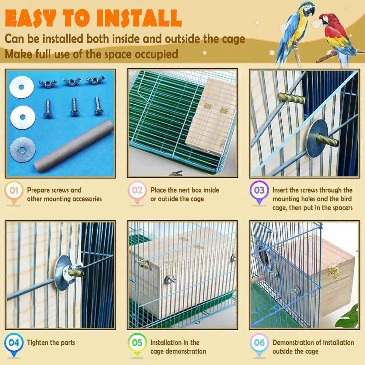 1-Piece Bird Breeding Nest Box with Perch, 29 x 15 x 15 cm