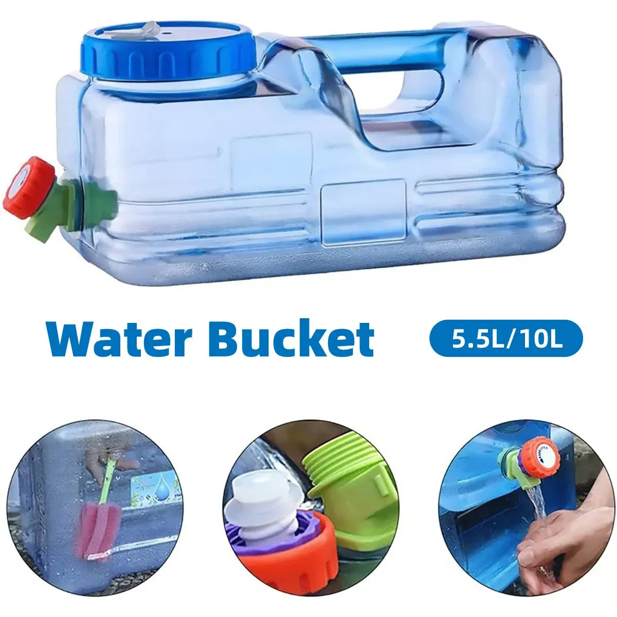 Outdoor Square Water Storage Bucket With Tap For Travel Camping Drinking Use - 10L