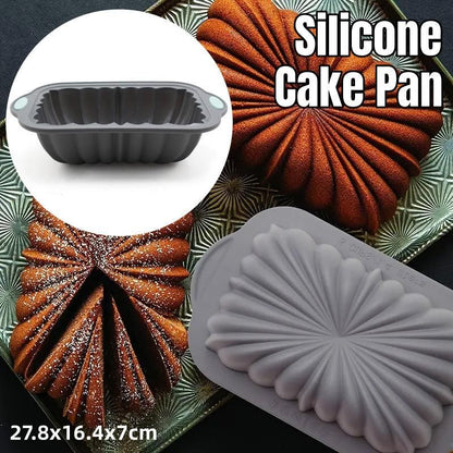 1-Piece Rectangular Flower-Pattern Cake Pan, Grey