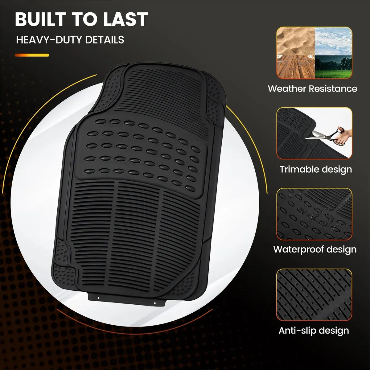 PVC Waterproof Non-Slip Universal Mat Set 3 Pieces Durable Easy Clean for Car