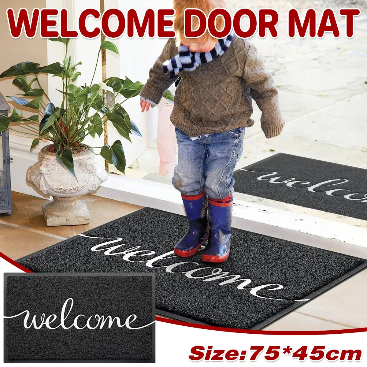 Black Door Mat Welcome Carpet Modern Simple Silk Ring Floor Entrance Rug Indoor