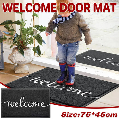 Black Door Mat Welcome Carpet Modern Simple Silk Ring Floor Entrance Rug Indoor