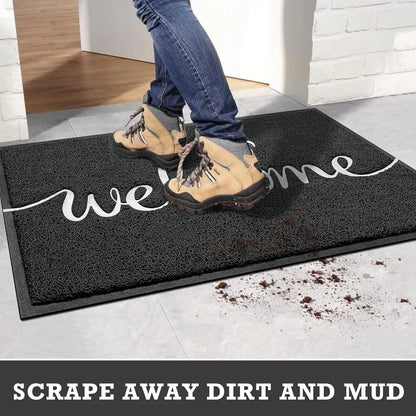 Black Door Mat Welcome Carpet Modern Simple Silk Ring Floor Entrance Rug Indoor