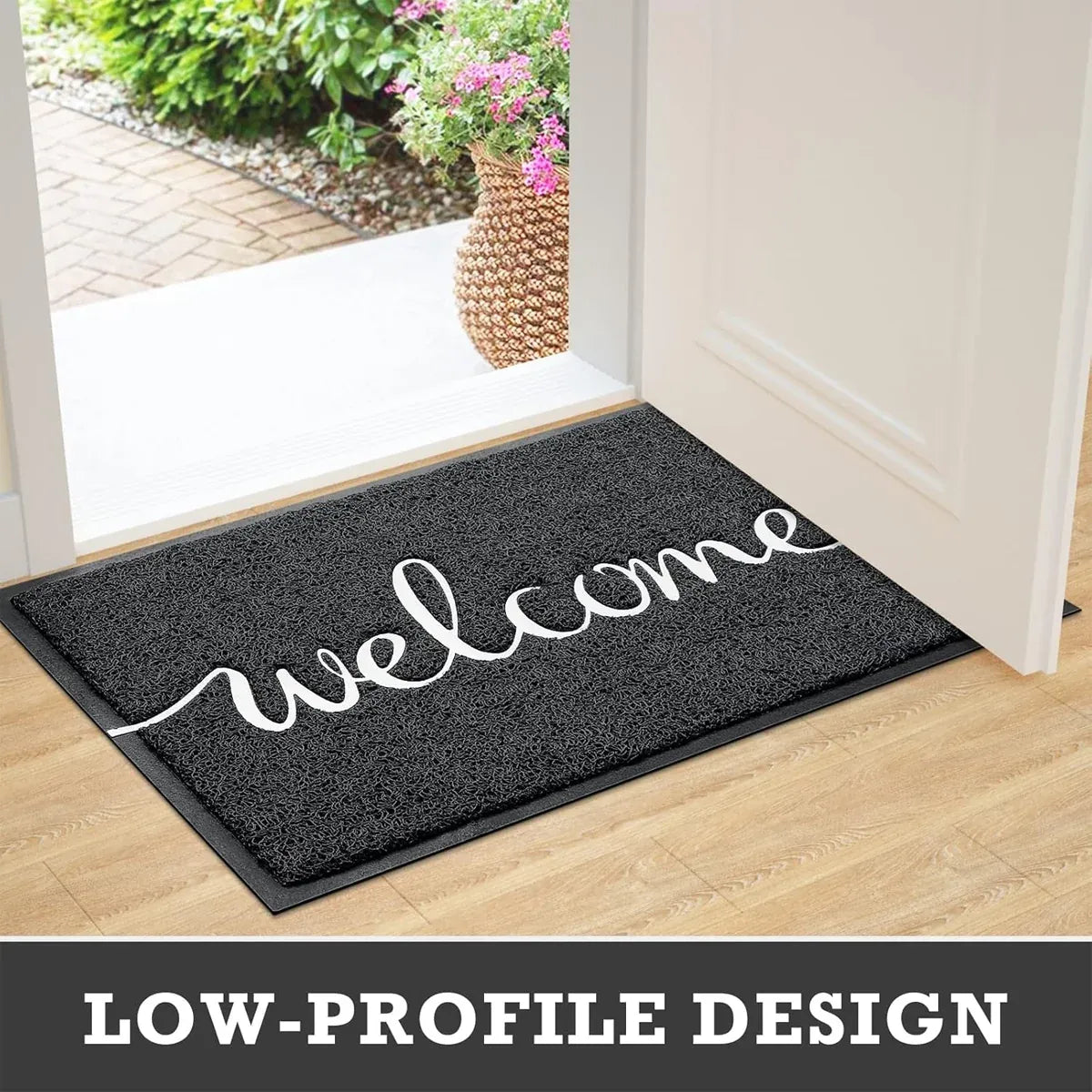 Black Door Mat Welcome Carpet Modern Simple Silk Ring Floor Entrance Rug Indoor