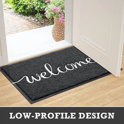 Black Door Mat Welcome Carpet Modern Simple Silk Ring Floor Entrance Rug Indoor