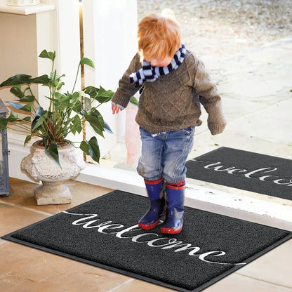 Black Door Mat Welcome Carpet Modern Simple Silk Ring Floor Entrance Rug Indoor