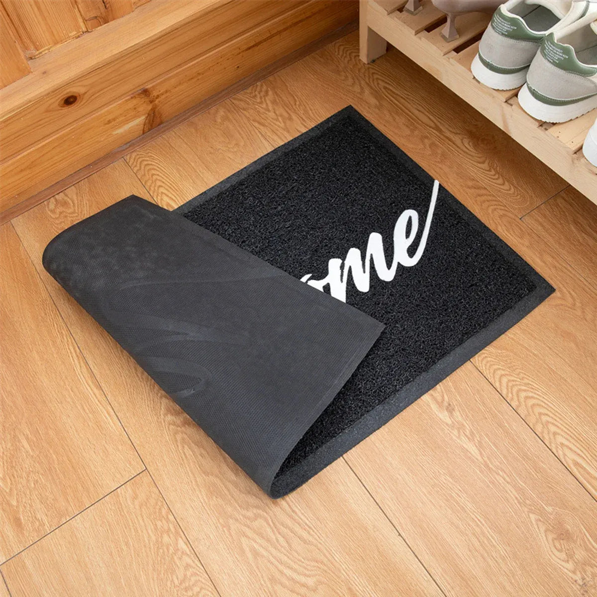 Black Door Mat Welcome Carpet Modern Simple Silk Ring Floor Entrance Rug Indoor