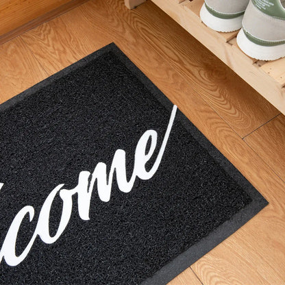 Black Door Mat Welcome Carpet Modern Simple Silk Ring Floor Entrance Rug Indoor