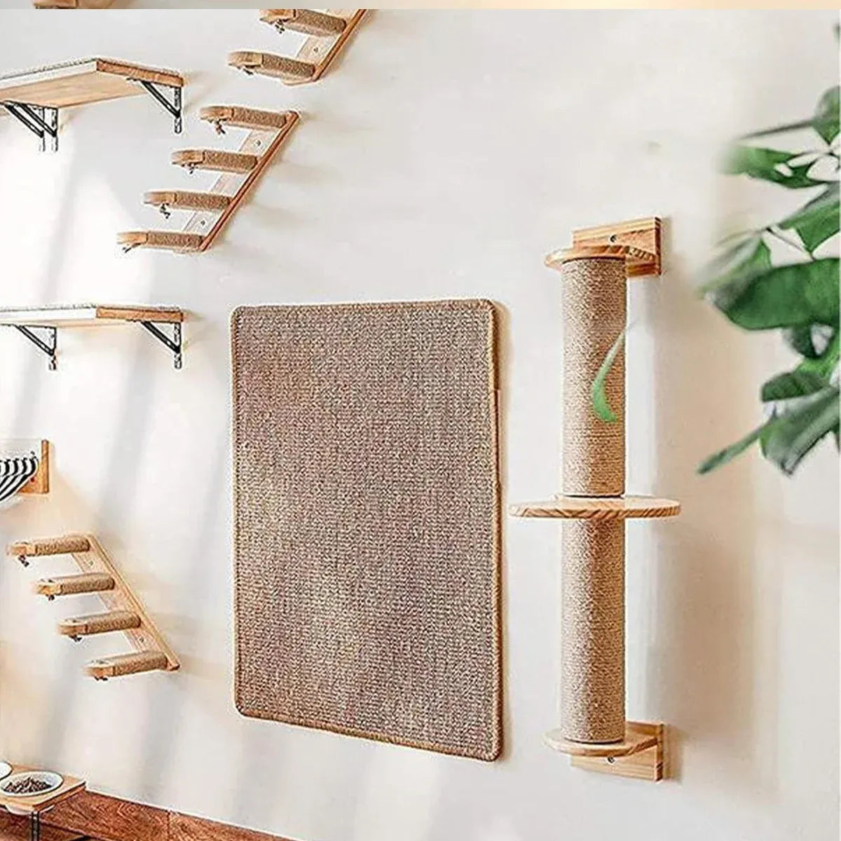 Cat Climbing Frame Wall Post Flax Rope Scratcher Hanging Toy Furniture Kittens