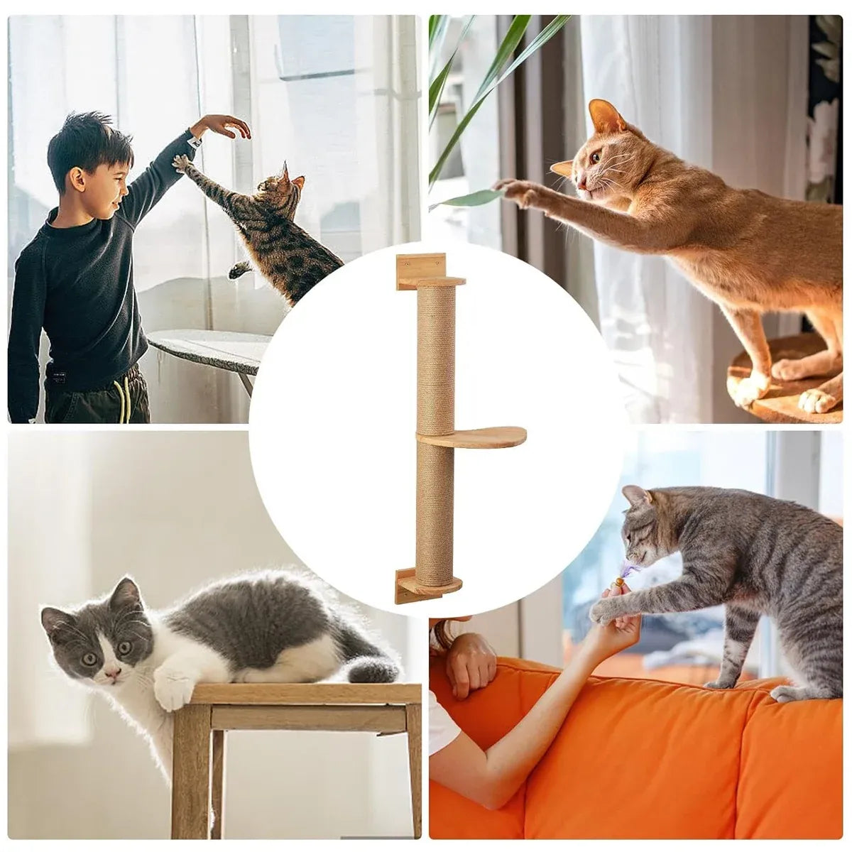 Cat Climbing Frame Wall Post Flax Rope Scratcher Hanging Toy Furniture Kittens