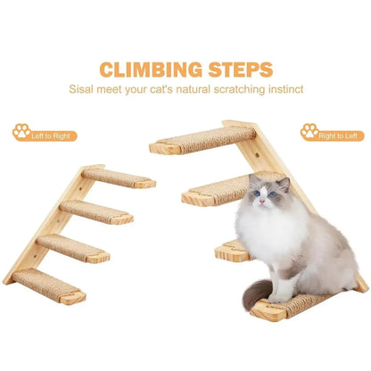 1-Piece Wall-Mounted Cat Climbing Shelf with Four Sisal Steps