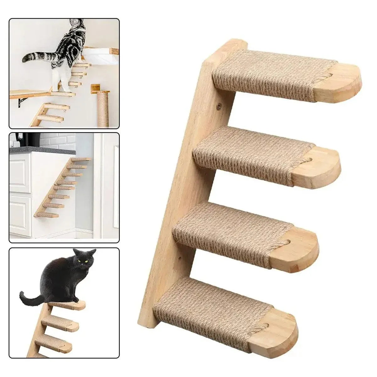 1-Piece Wall-Mounted Cat Climbing Shelf with Four Sisal Steps