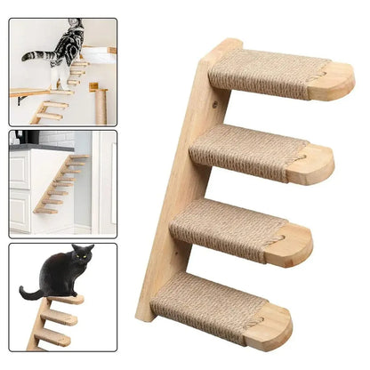 1-Piece Wall-Mounted Cat Climbing Shelf with Four Sisal Steps
