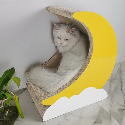 1-Piece Moon-Shaped Corrugated Cardboard Cat Scratcher