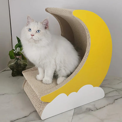 1-Piece Moon-Shaped Corrugated Cardboard Cat Scratcher