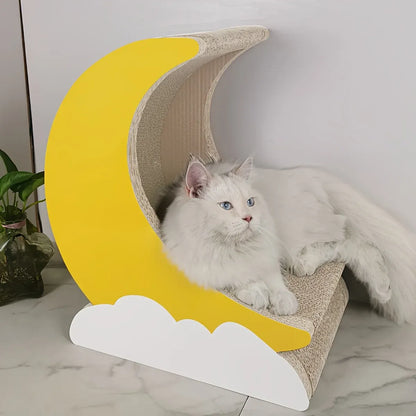1-Piece Moon-Shaped Corrugated Cardboard Cat Scratcher