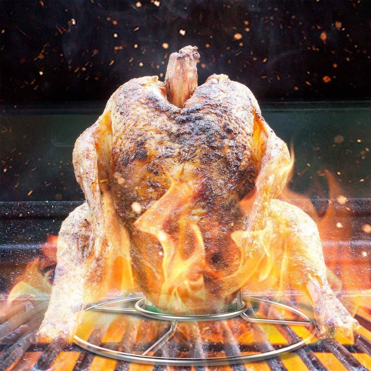 1-Piece Round Chicken Roasting Rack with Centre Can Holder