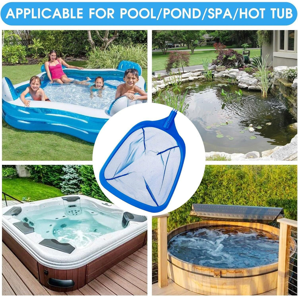 1-Piece Blue Pool Skimmer Net with Short Handle
