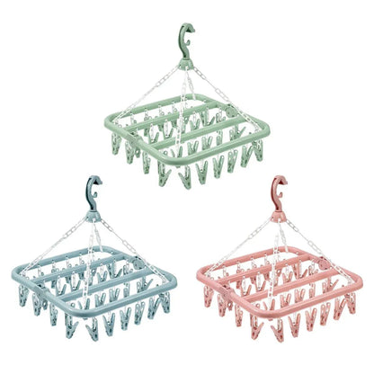 3-Piece Multi-Clip Clothes Drying Rack Pack, Blue, Green and Pink