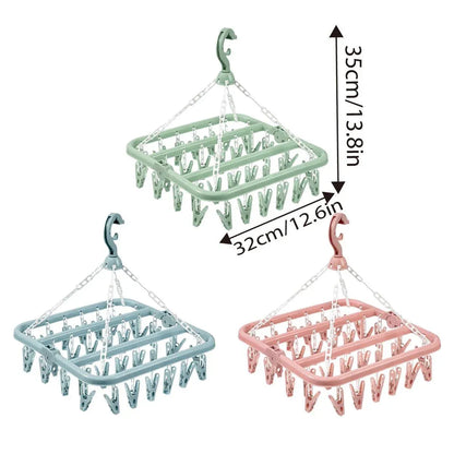 3-Piece Multi-Clip Clothes Drying Rack Pack, Blue, Green and Pink