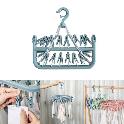 3-Piece Multi-Clip Clothes Drying Rack Pack, Blue, Green and Pink