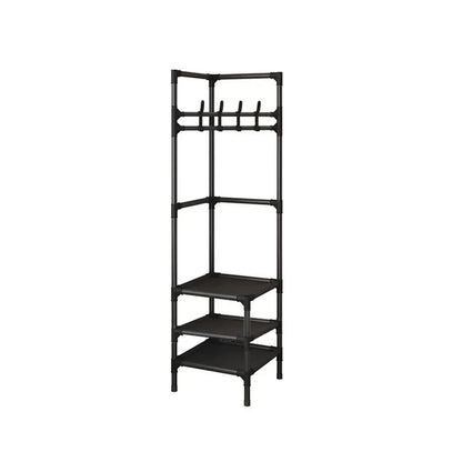 1-Piece Corner Clothes Rack with Shelves and Hooks, Black
