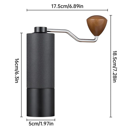 Hand Crank Coffee Grinder for Home Travel Stainless Steel Durable Easy Clean - Black
