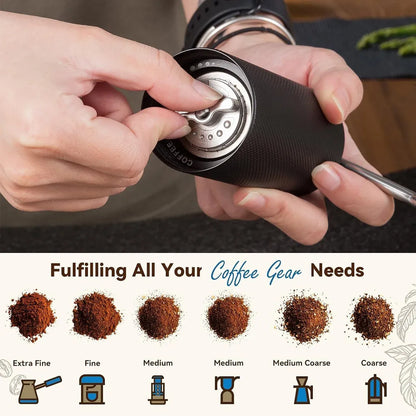 Hand Crank Coffee Grinder for Home Travel Stainless Steel Durable Easy Clean - Black