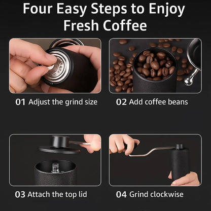 Hand Crank Coffee Grinder for Home Travel Stainless Steel Durable Easy Clean - Black
