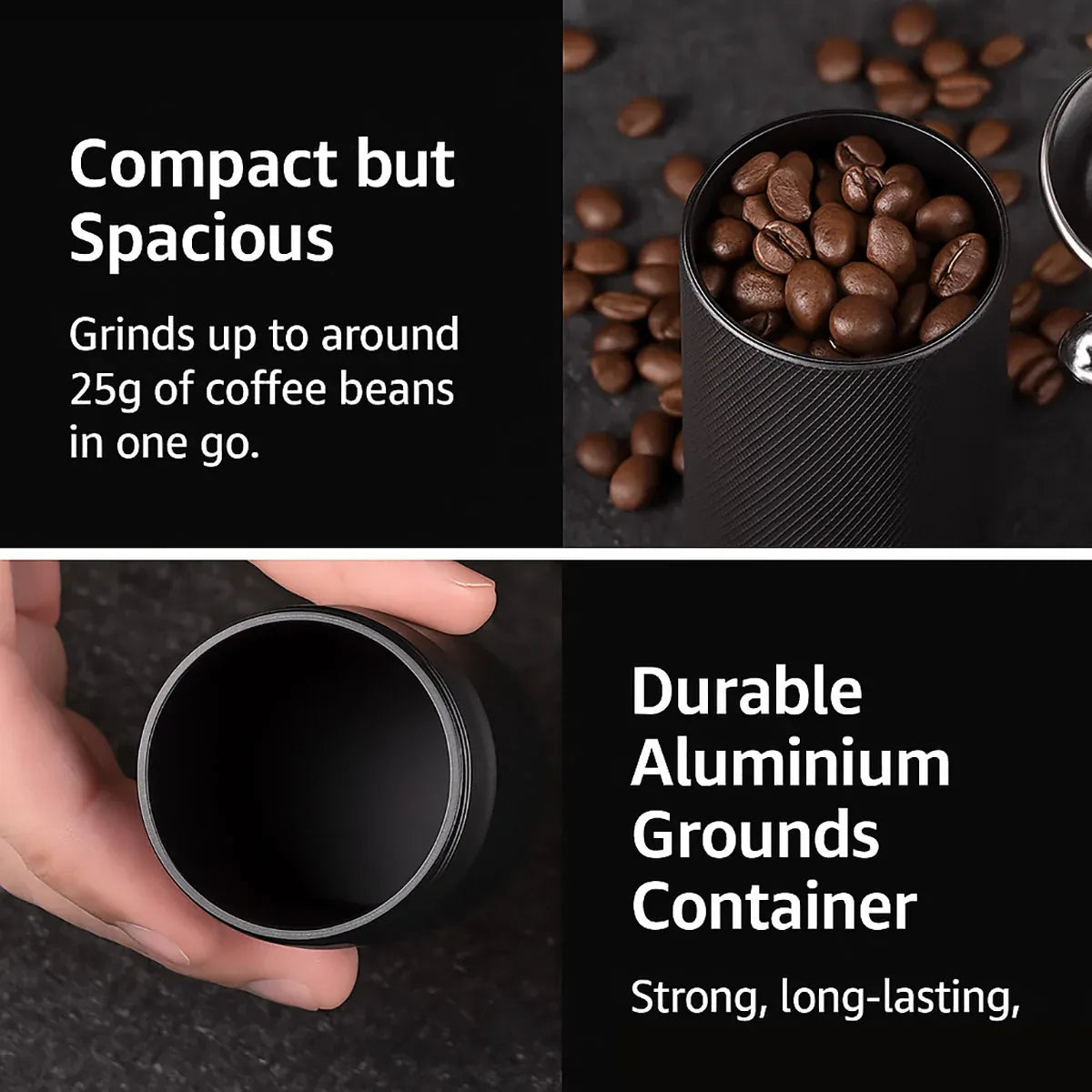 Hand Crank Coffee Grinder for Home Travel Stainless Steel Durable Easy Clean - Black