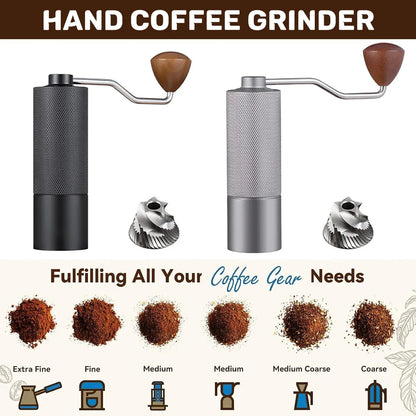 Hand Crank Coffee Grinder for Home Travel Stainless Steel Durable Easy Clean - Black