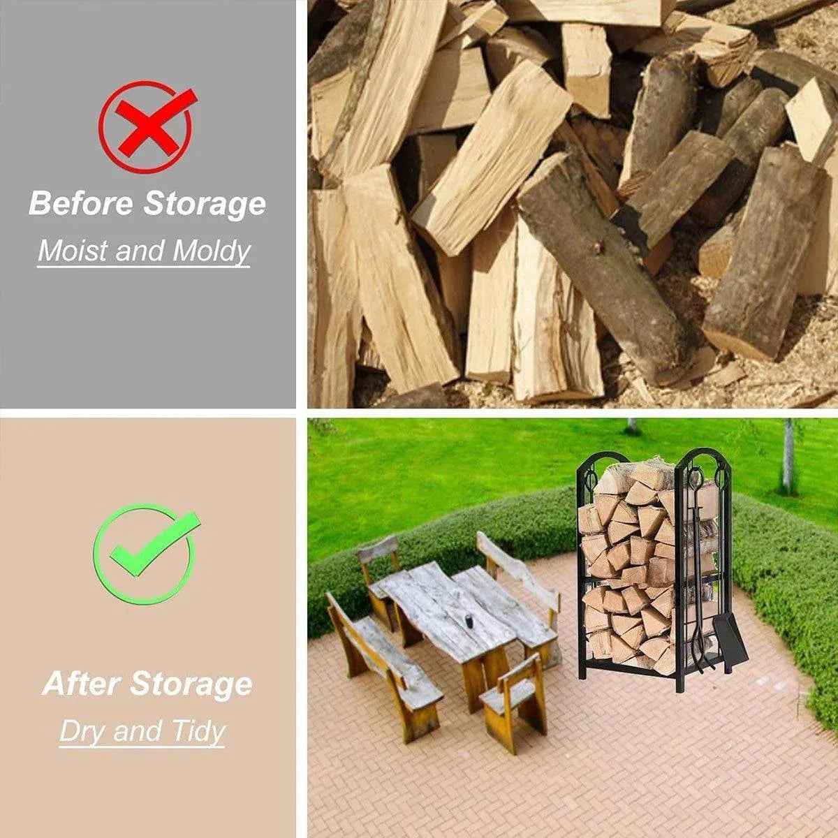 5-Piece Firewood Storage Rack and Fireplace Tool Set