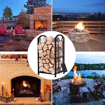 5-Piece Firewood Storage Rack and Fireplace Tool Set