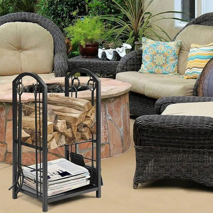 5-Piece Firewood Storage Rack and Fireplace Tool Set