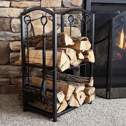 5-Piece Firewood Storage Rack and Fireplace Tool Set