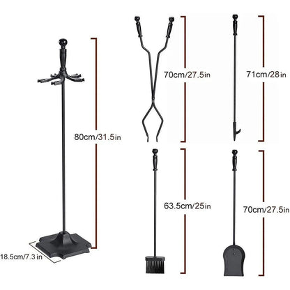 5-Piece Fireplace Tool Set with Stand