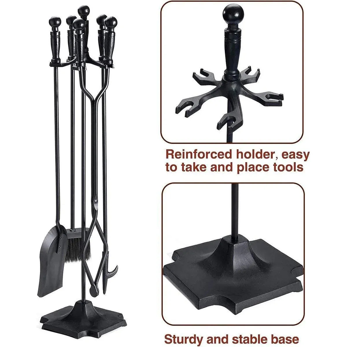 5-Piece Fireplace Tool Set with Stand