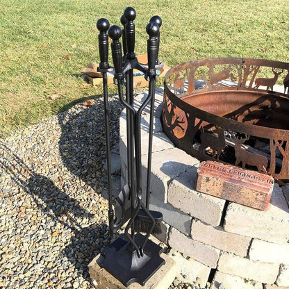 5-Piece Fireplace Tool Set with Stand