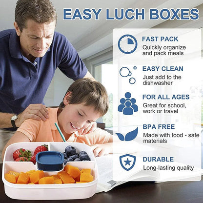 1-Piece Blue Two-Tier Lunch Box with Tray, Dressing Container and Fork