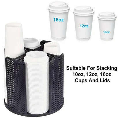 Paper Cup Holder Organizer Swivel Compartment Cup Picker Drink Storage Stand - White
