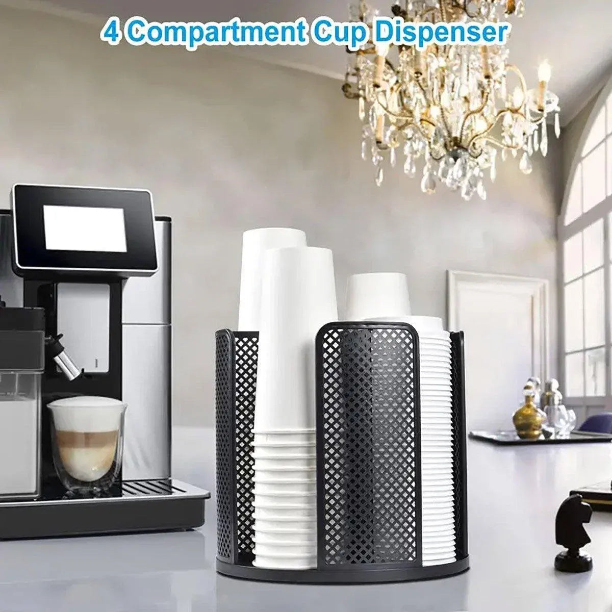 Paper Cup Holder Organizer Swivel Compartment Cup Picker Drink Storage Stand - White