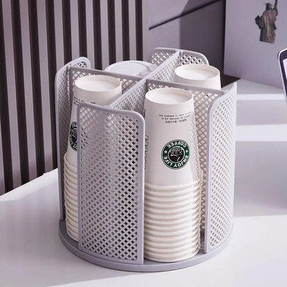 Paper Cup Holder Organizer Swivel Compartment Cup Picker Drink Storage Stand - White