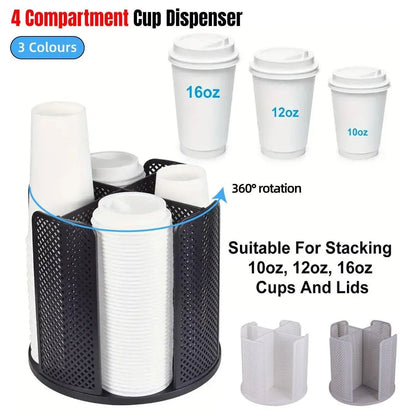 Paper Cup Holder Organizer Swivel Compartment Cup Picker Drink Storage Stand - White