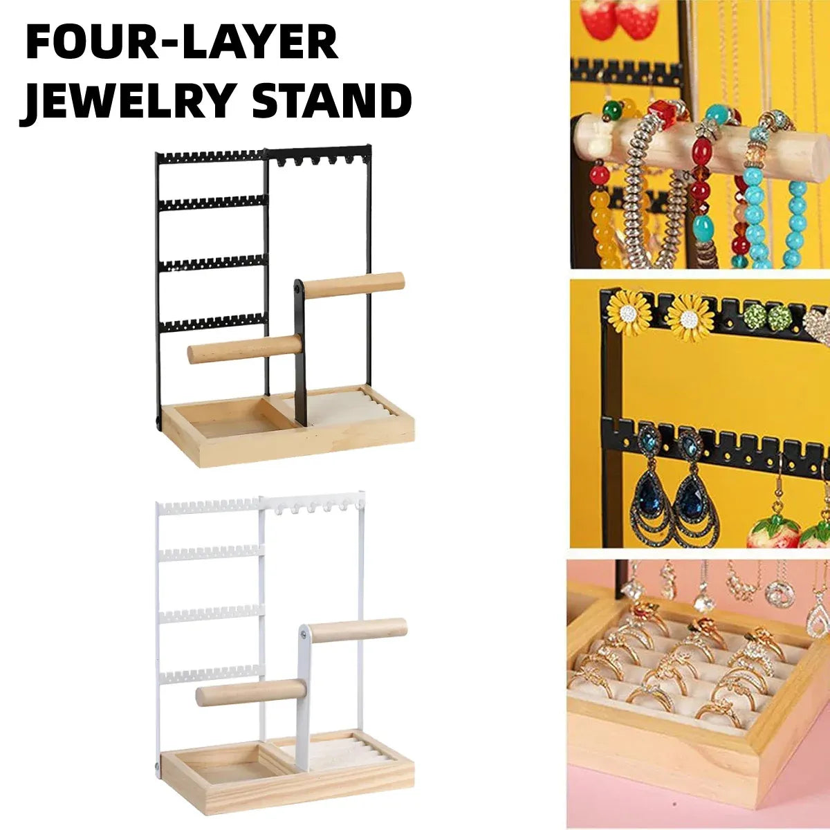 Jewelry Earring Bracelet Display Rack Jewellery Stand Necklace Organizer Holder - Black