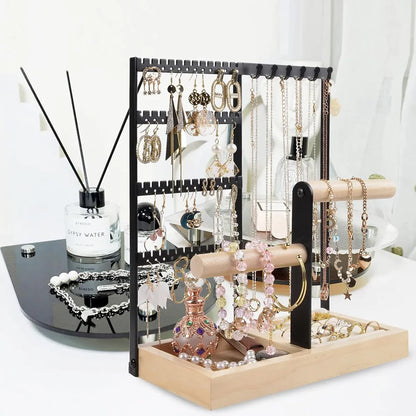 Jewelry Earring Bracelet Display Rack Jewellery Stand Necklace Organizer Holder - Black