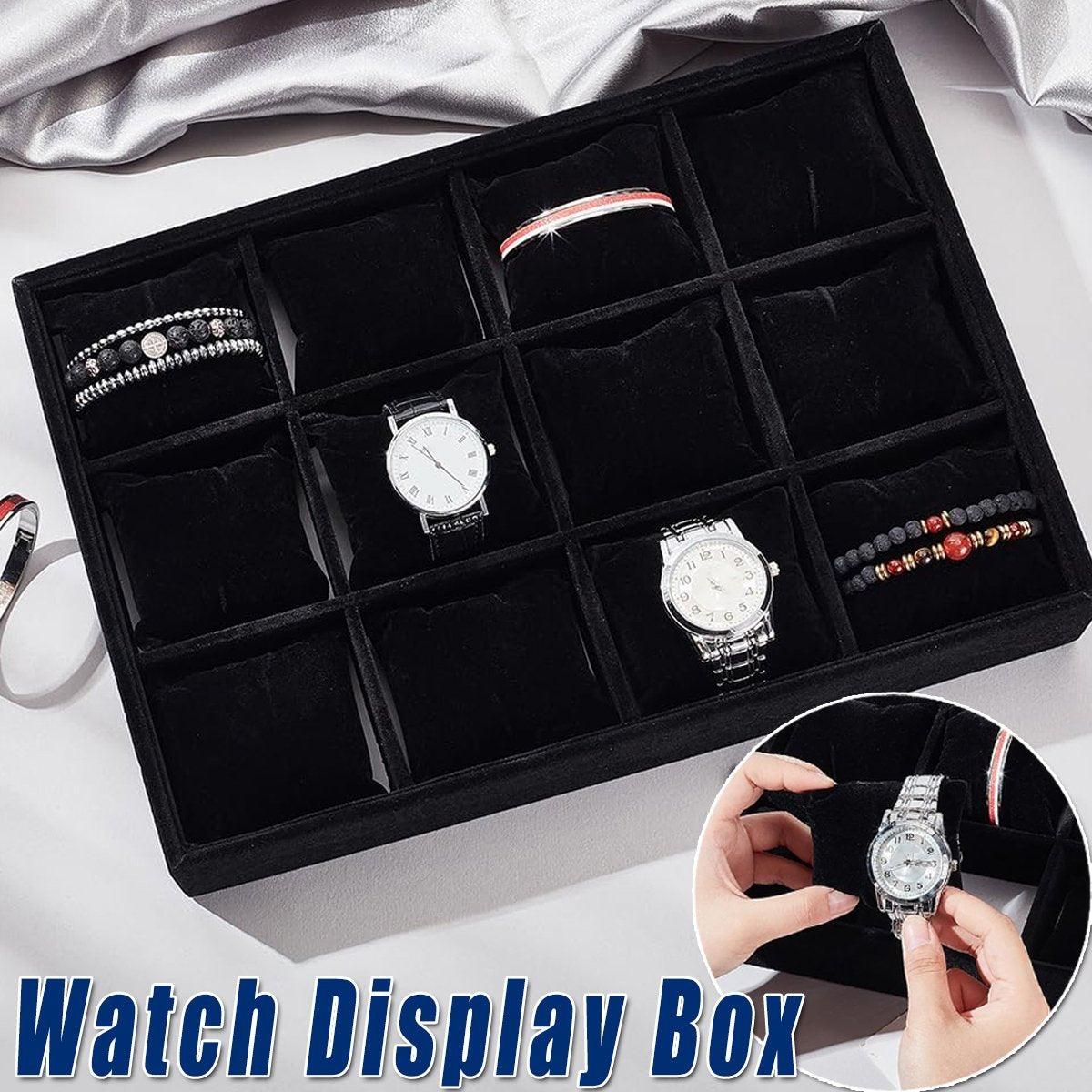1-Piece Black Velvet Watch and Jewellery Display Tray